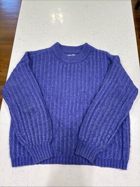 LOFT Purple Crewneck Cable Knit Sweater